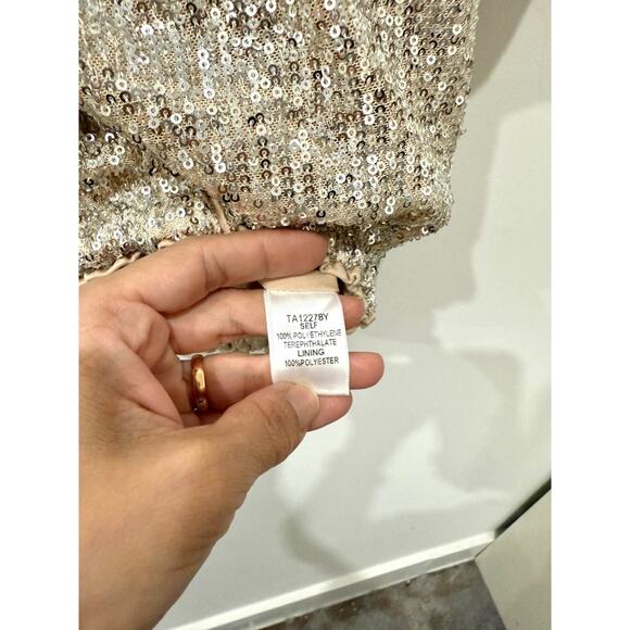 NWT AaKaa Sequin Plunging Wrap V-Neck Cropped Blouse Champagne Women's Medium - Picture 5 of 5